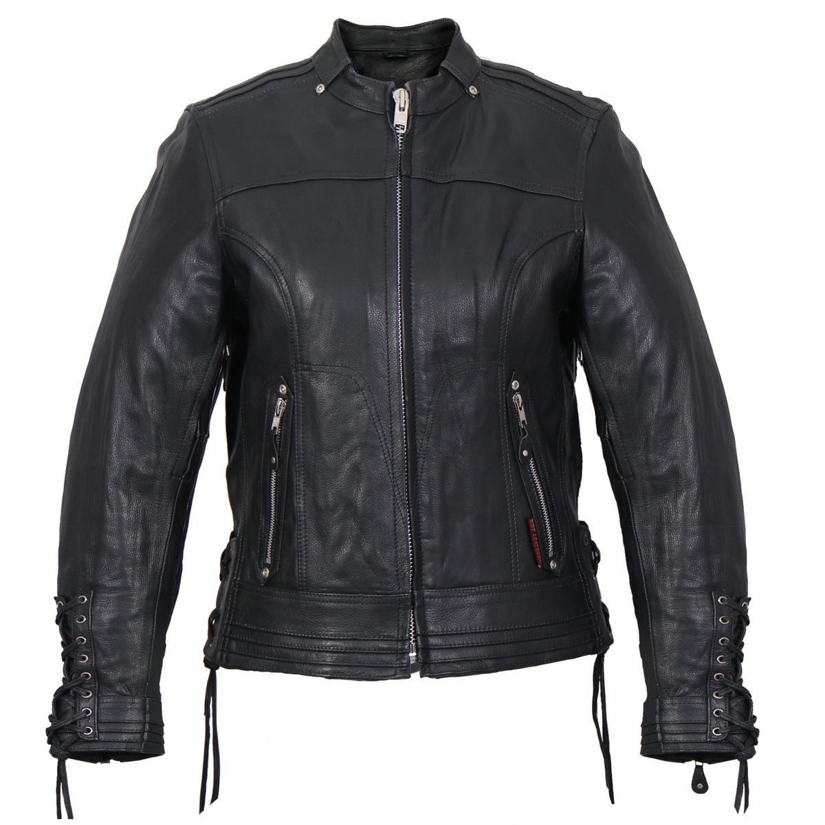 Hot Leathers Ladies Crosslace Black Leather Motorcycle Jacket - JKL1025