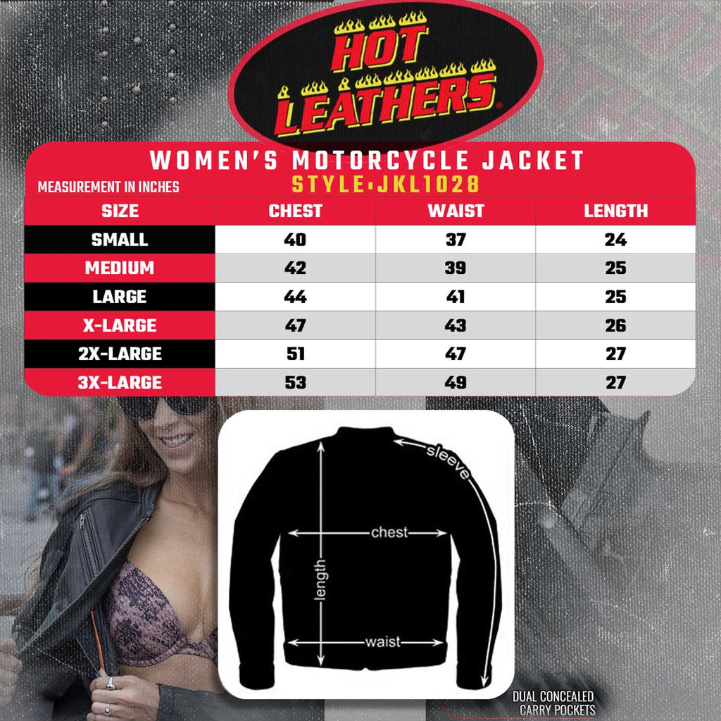Hot Leathers Ladies Silver Fringe Black Leather Motorcycle Jacket - JKL1028
