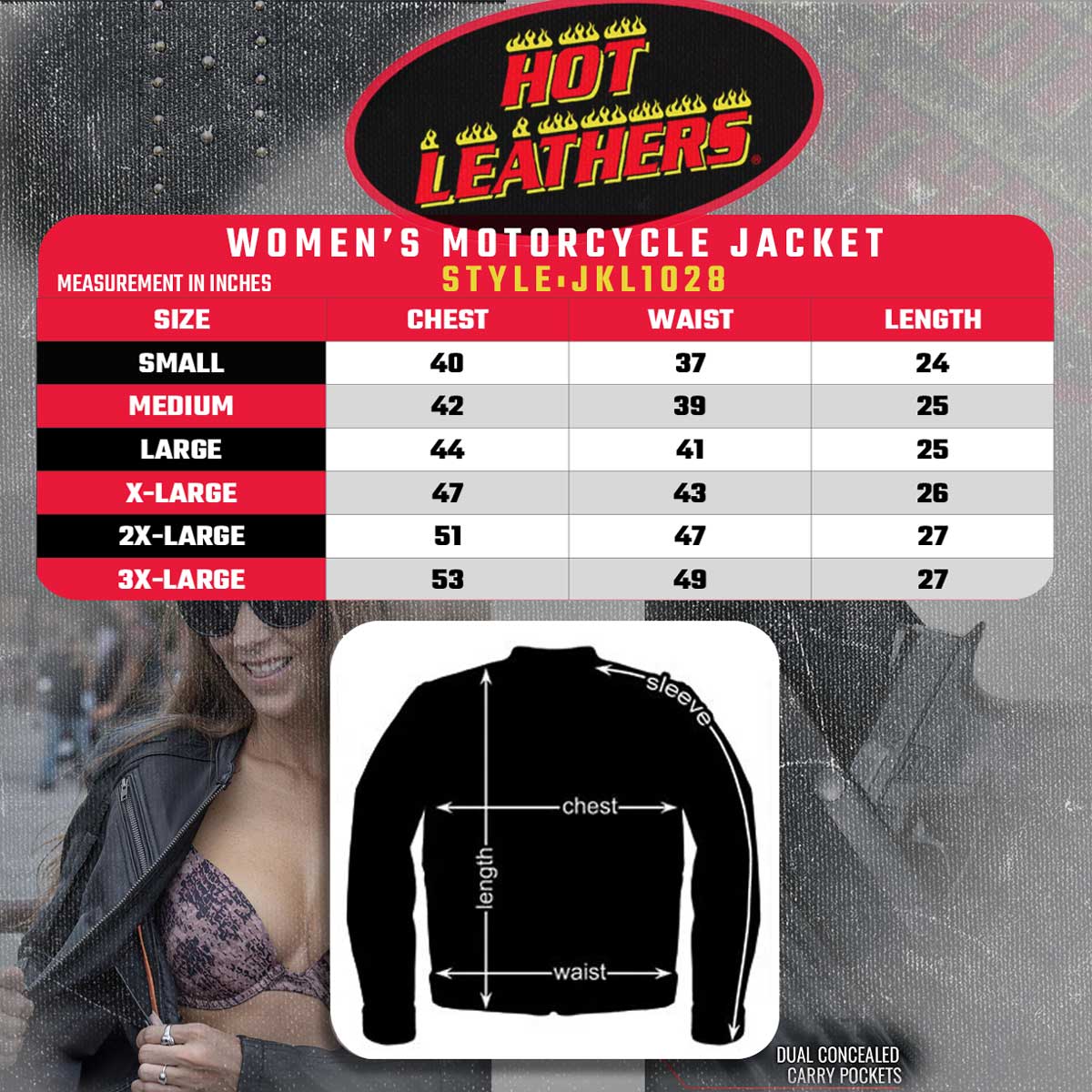 Hot Leathers Ladies Silver Fringe Black Leather Motorcycle Jacket - JKL1028