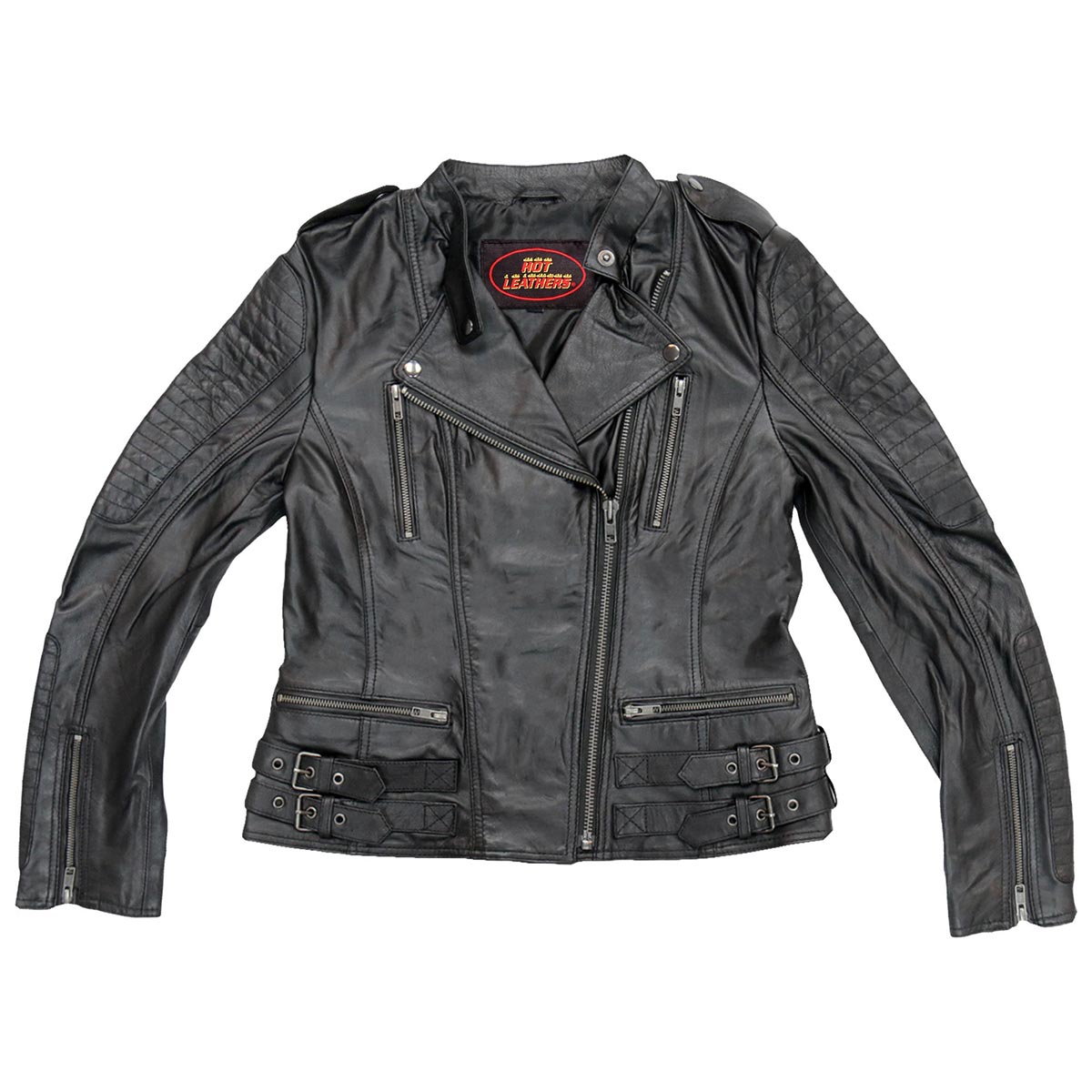 Hot Leathers Ladies Soft Edge Black Leather Motorcycle Jacket - JKL1030