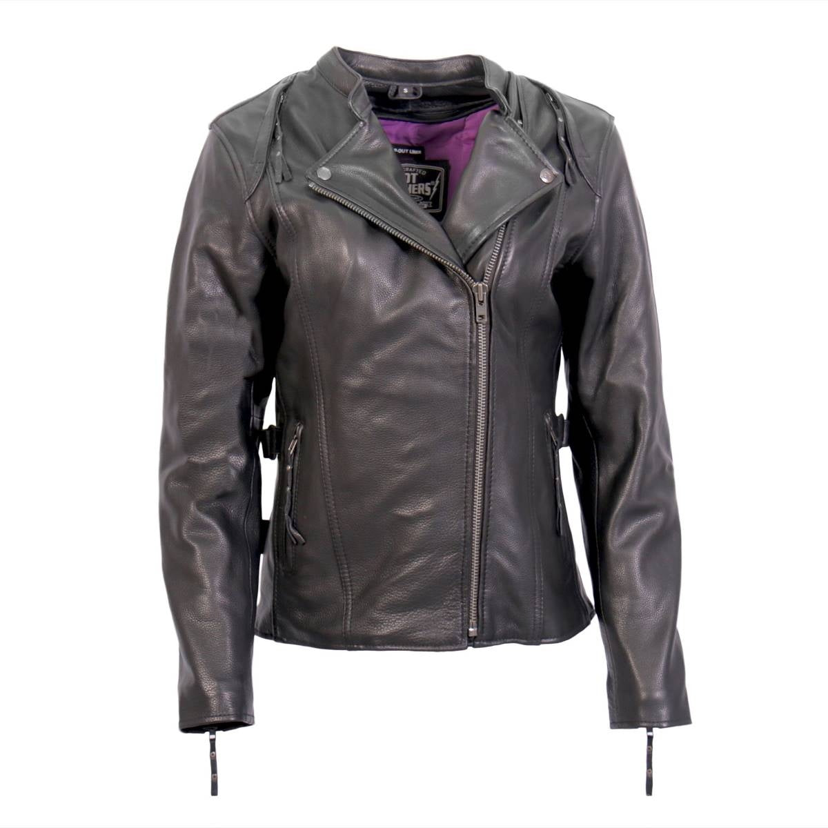 Hot Leathers Ladies Violet Static Black Leather Motorcycle Jacket - JKL1032
