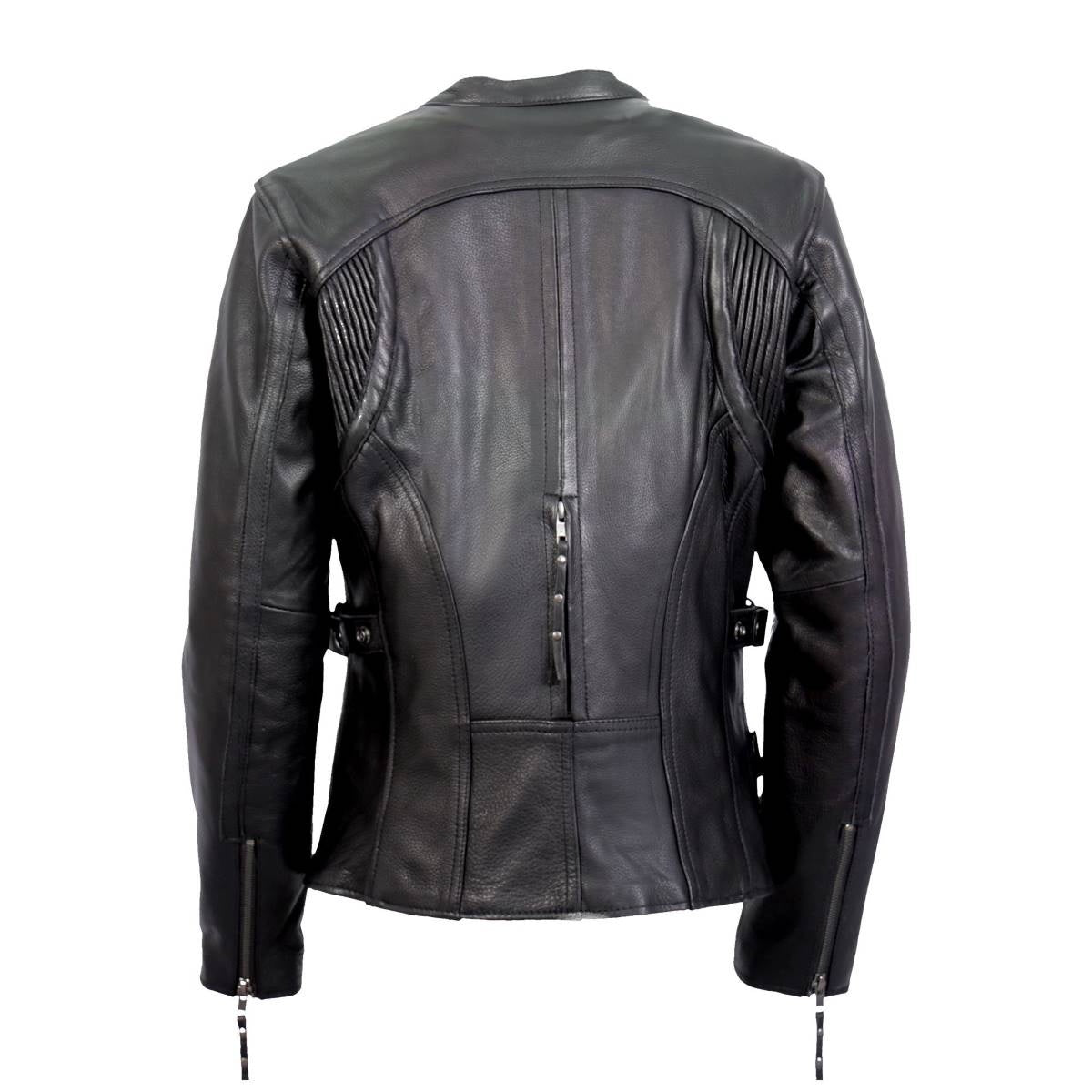 Hot Leathers Ladies Violet Static Black Leather Motorcycle Jacket - JKL1032