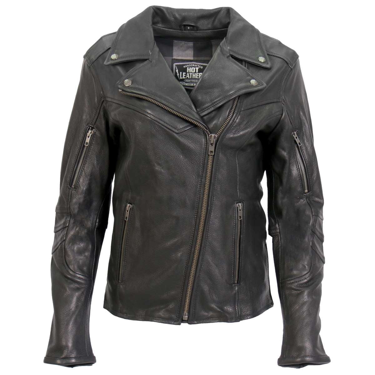 Hot Leathers Ladies Vent Line Black Leather Motorcycle Jacket - JKL1034