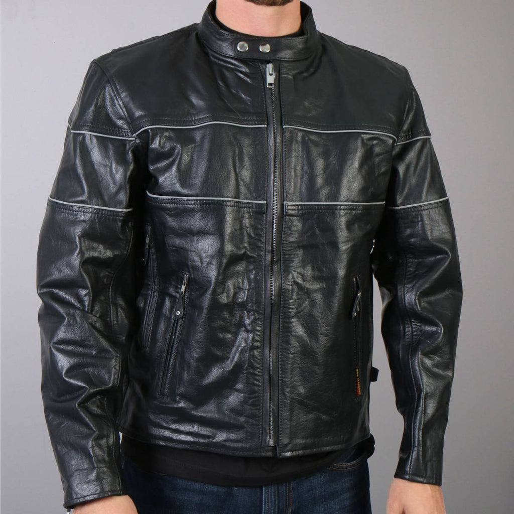 Hot Leathers Men's Nightline Scooter Leather Motorcycle Jacket - JKM1004