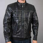 Hot Leathers Men's Nightline Scooter Leather Motorcycle Jacket - JKM1004