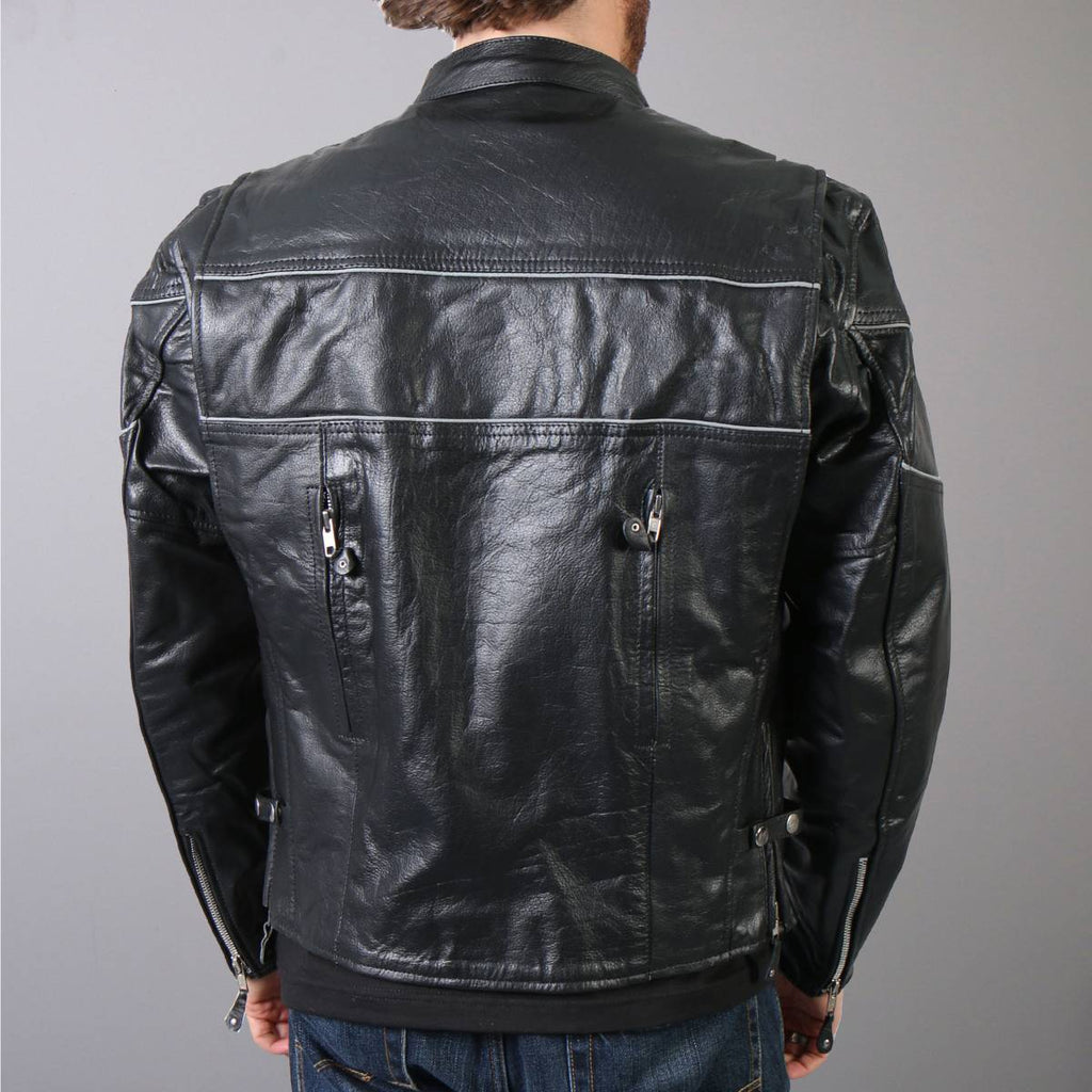 Hot Leathers Men's Nightline Scooter Leather Motorcycle Jacket - JKM1004