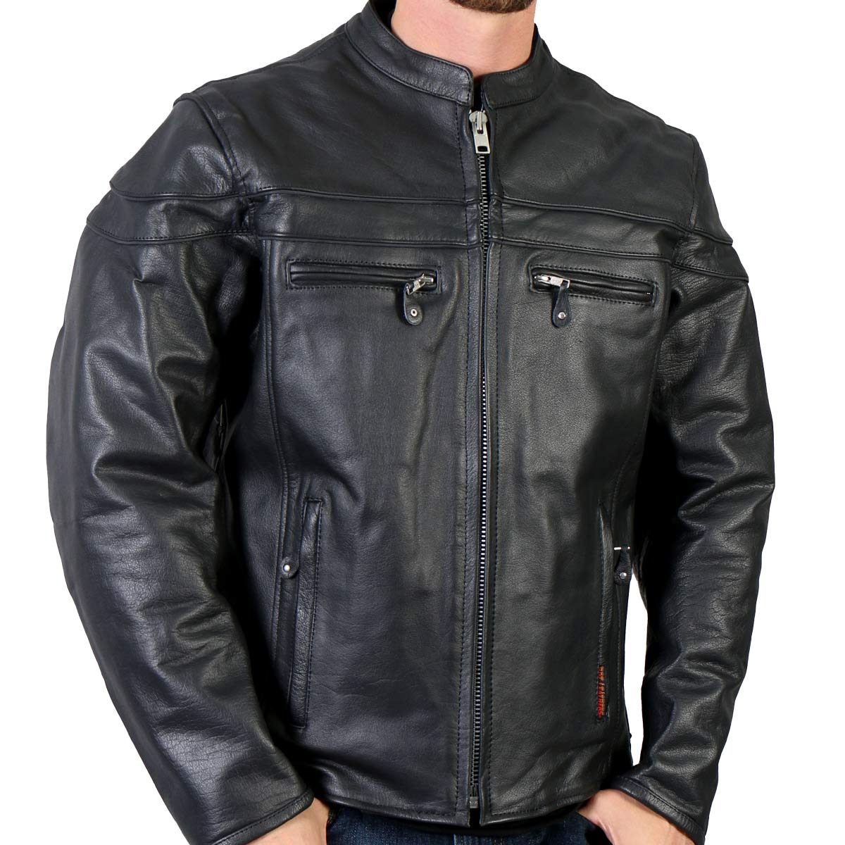 Hot Leathers Men's Twin Track Racer Leather Motorcycle Jacket - JKM1011