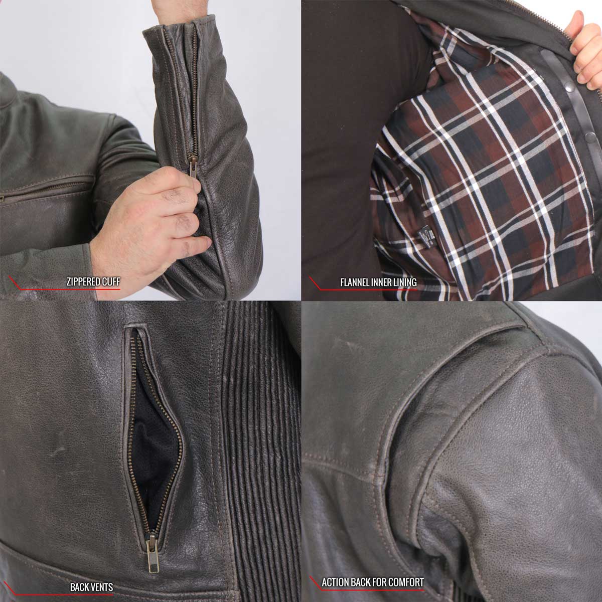Hot Leathers Men's Dustbound Leather Motorcycle Jacket - JKM1029