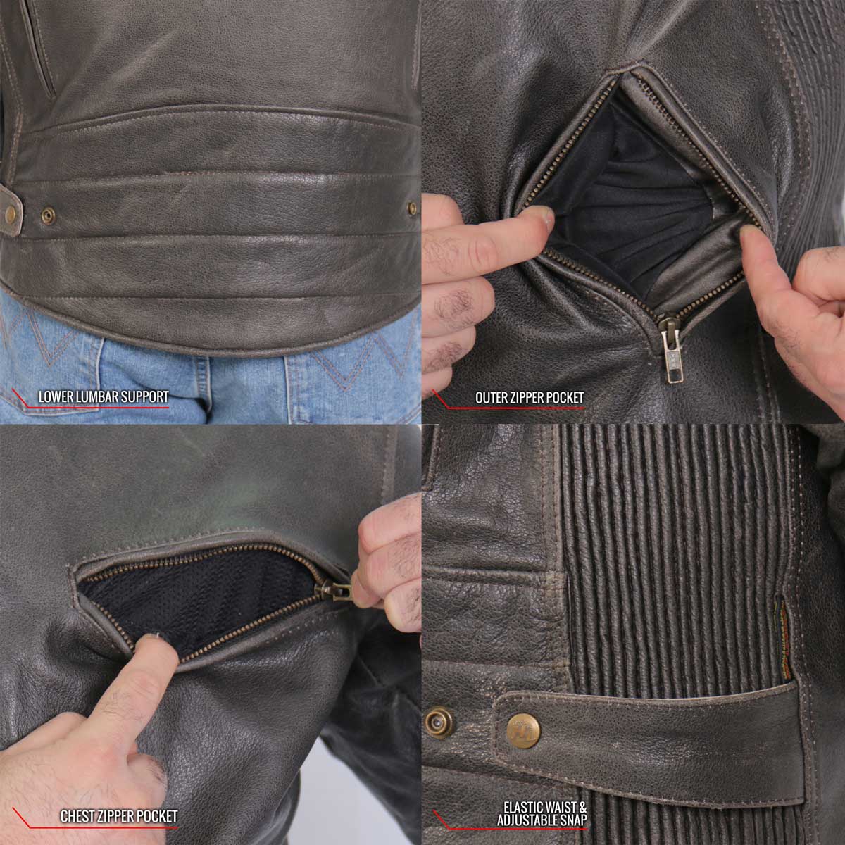 Hot Leathers Men's Dustbound Leather Motorcycle Jacket - JKM1029
