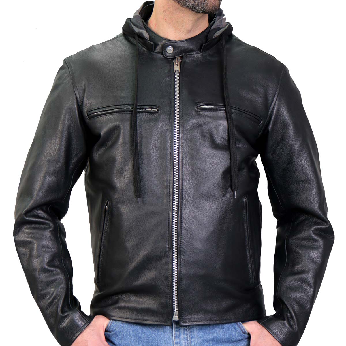 Hot Leathers Men's Black Mile Leather Motorcycle Jacket - JKM1030