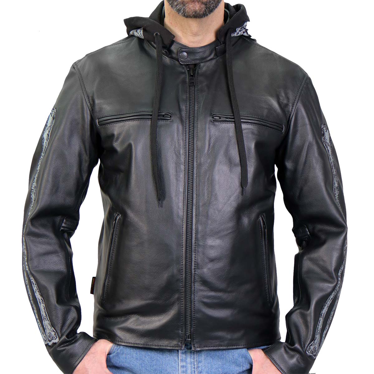 Hot Leathers Men's Grave Thread Leather Motorcycle Jacket - JKM1031