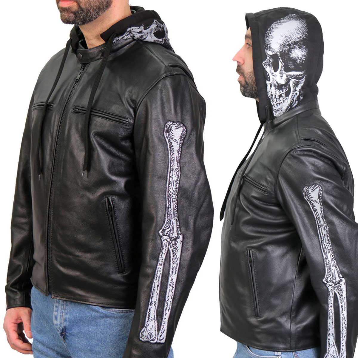 Hot Leathers Men's Grave Thread Leather Motorcycle Jacket - JKM1031