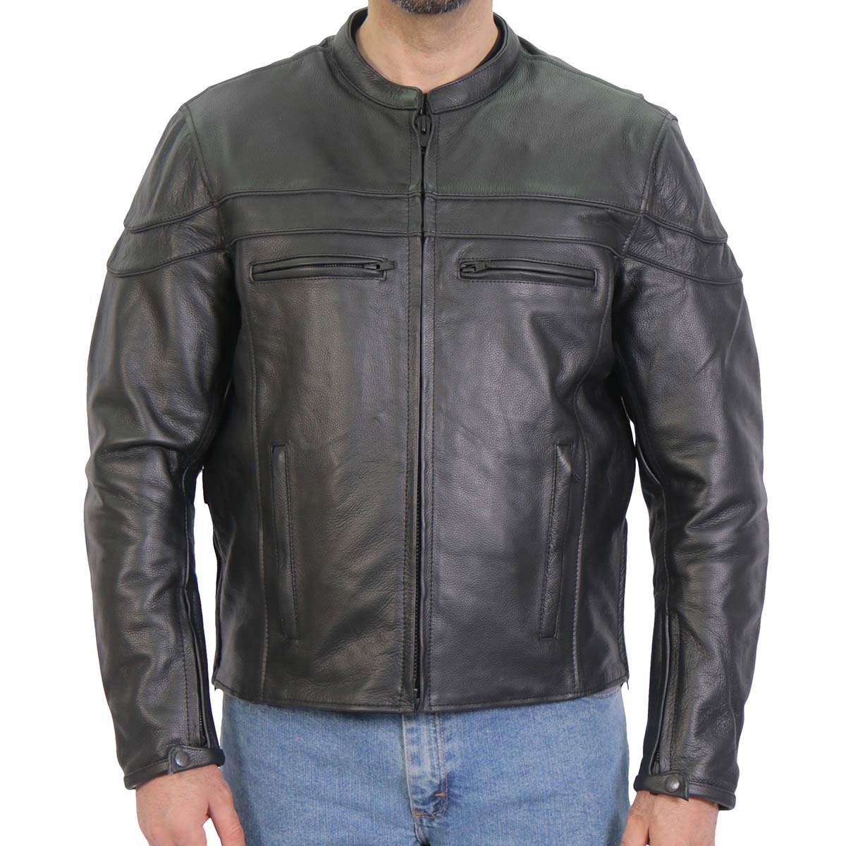 Hot Leathers Men's Bone Thread Leather Motorcycle Jacket - JKM1032