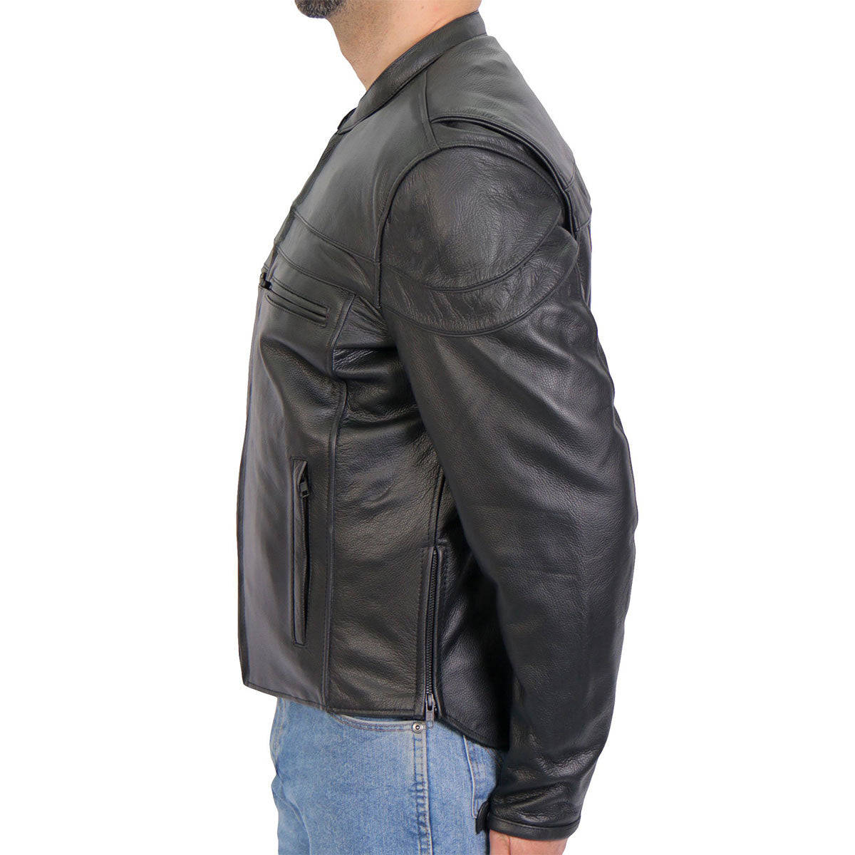 Hot Leathers Men's Bone Thread Leather Motorcycle Jacket - JKM1032