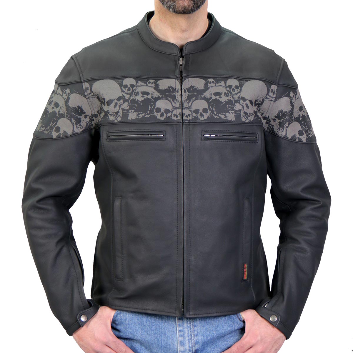 Hot Leathers Men's Ghost Skull Leather Motorcycle Jacket - JKM2002