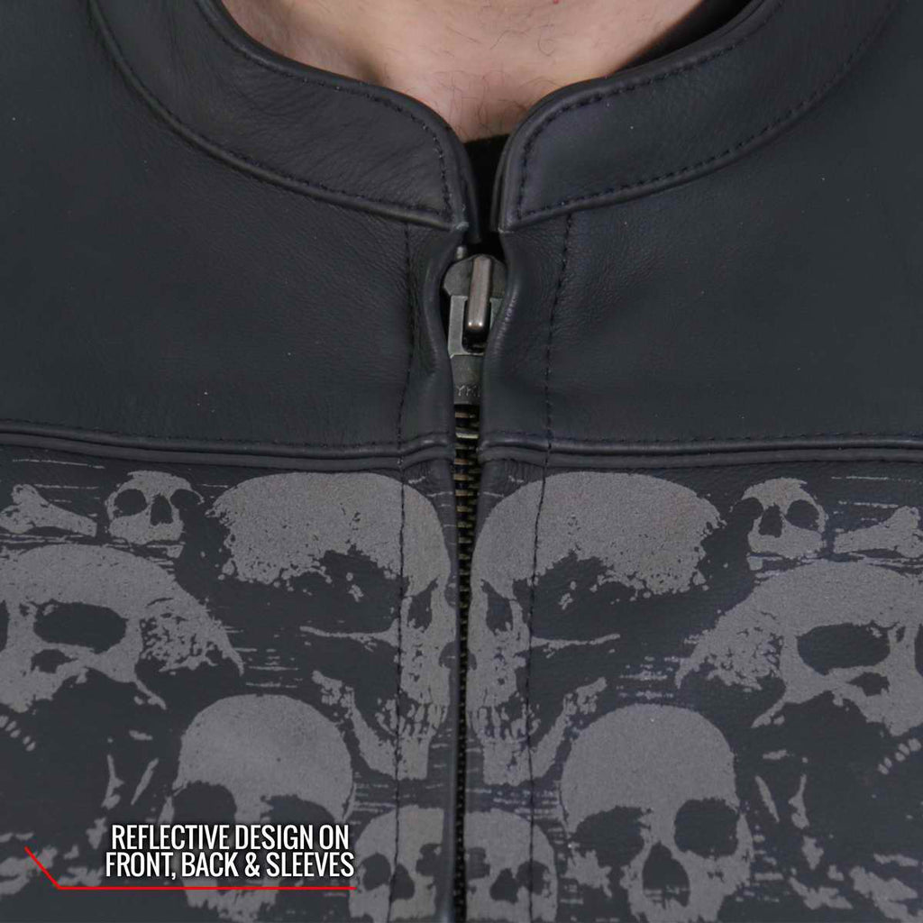 Hot Leathers Men's Ghost Skull Leather Motorcycle Jacket - JKM2002