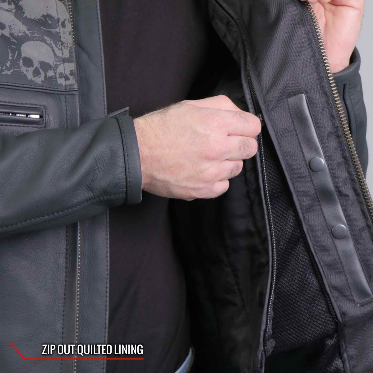 Hot Leathers Men's Ghost Skull Leather Motorcycle Jacket - JKM2002