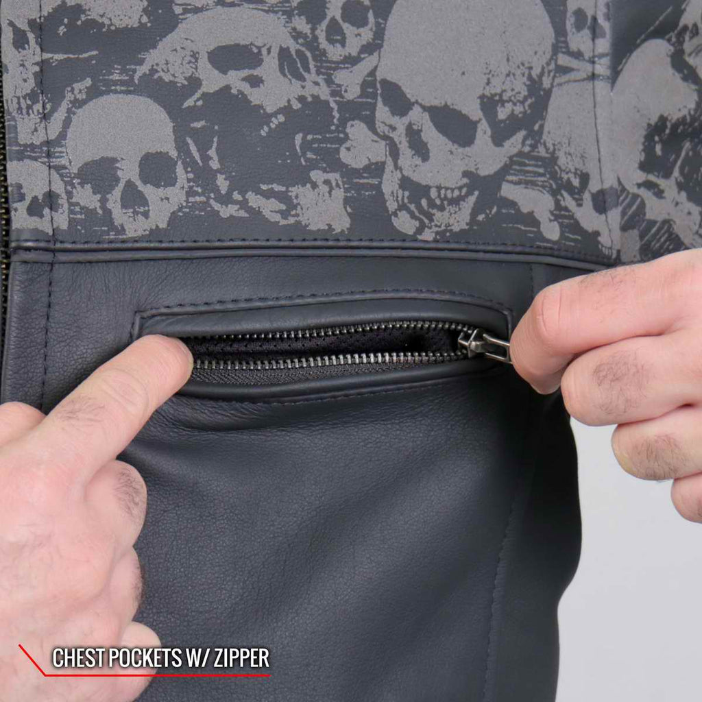 Hot Leathers Men's Ghost Skull Leather Motorcycle Jacket - JKM2002
