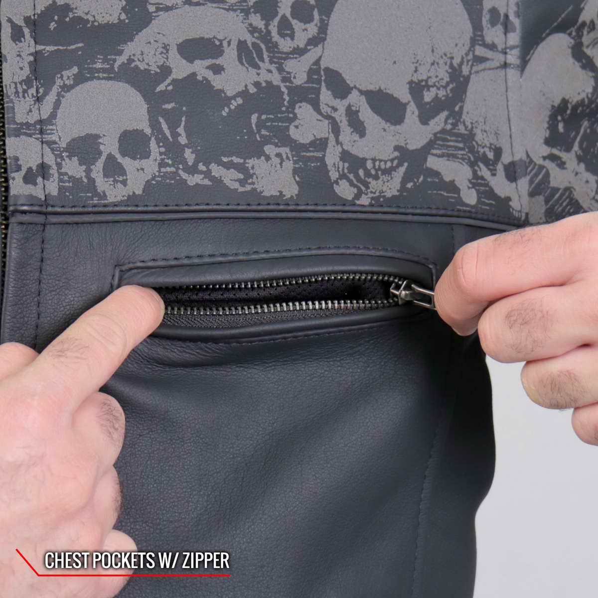 Hot Leathers Men's Ghost Skull Leather Motorcycle Jacket - JKM2002