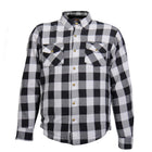 Hot Leathers JKM3005 Men's White/Black CE Armored Flannel Motorcycle Shirt Jacket - Aramid Fiber Reinforced