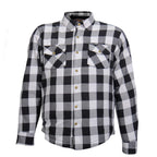 Hot Leathers JKM3005 Men's White/Black CE Armored Flannel Motorcycle Shirt Jacket - Aramid Fiber Reinforced
