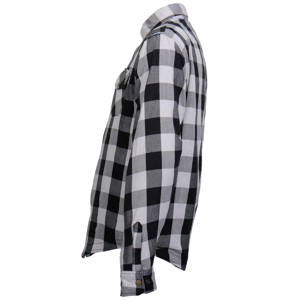 Hot Leathers JKM3005 Men's White/Black CE Armored Flannel Motorcycle Shirt Jacket - Aramid Fiber Reinforced
