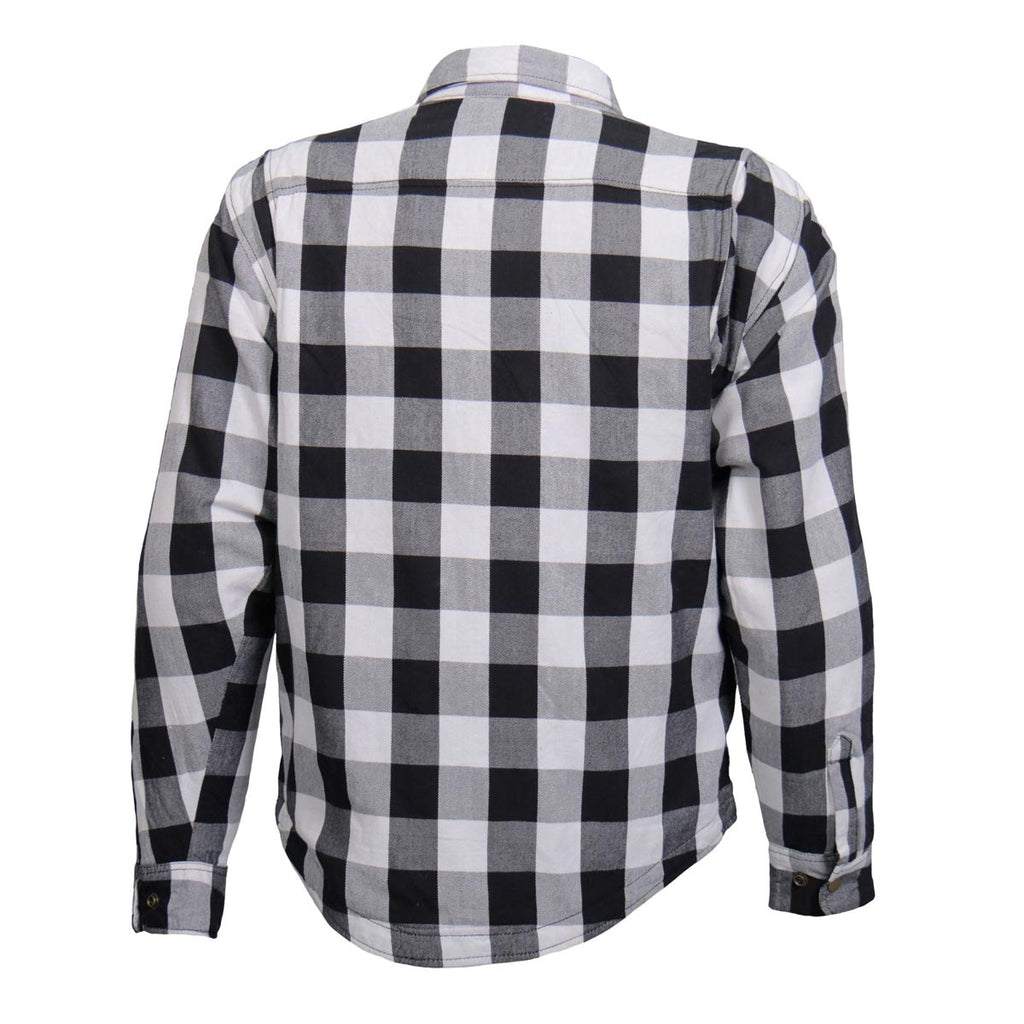 Hot Leathers JKM3005 Men's White/Black CE Armored Flannel Motorcycle Shirt Jacket - Aramid Fiber Reinforced
