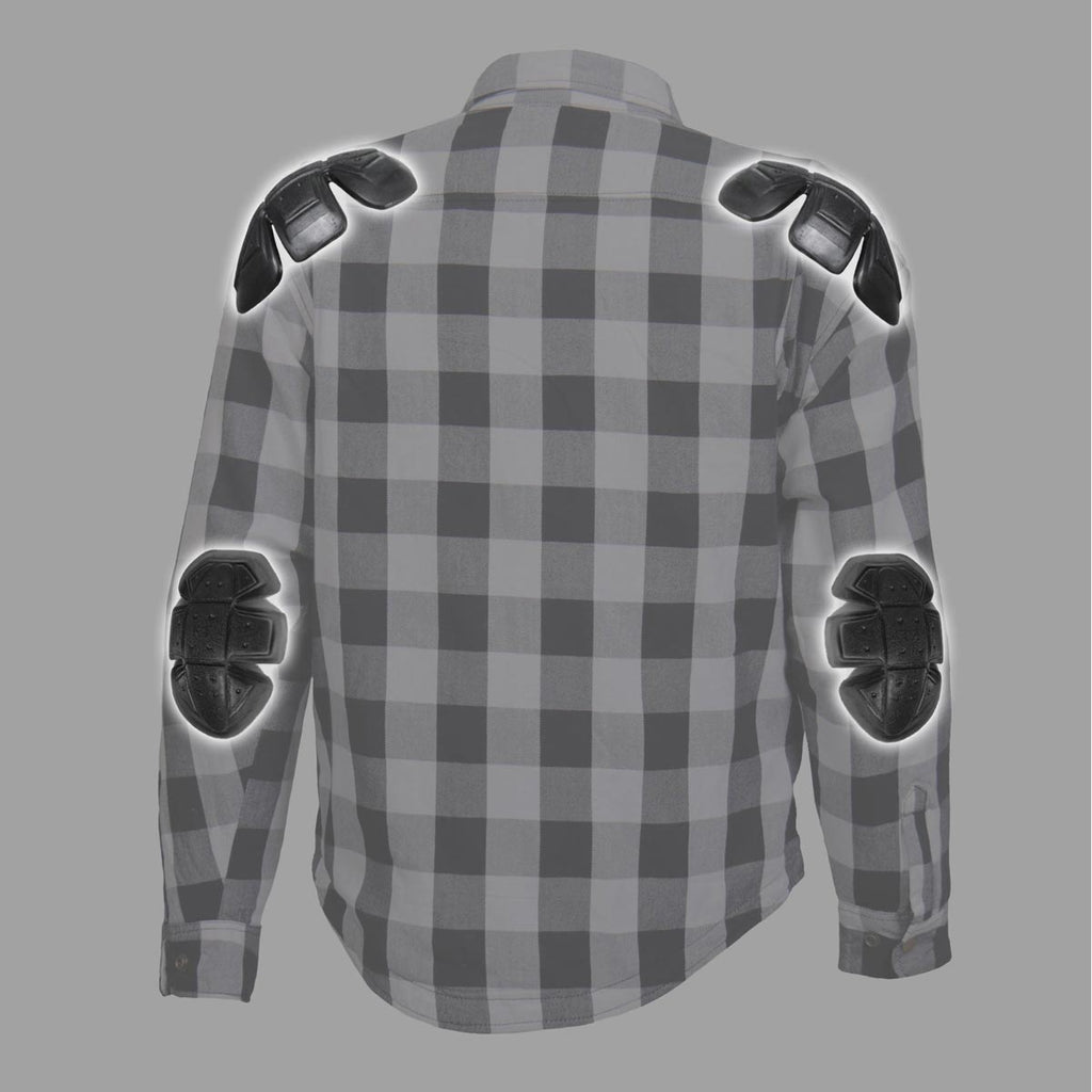 Hot Leathers JKM3005 Men's White/Black CE Armored Flannel Motorcycle Shirt Jacket - Aramid Fiber Reinforced