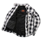 Hot Leathers JKM3005 Men's White/Black CE Armored Flannel Motorcycle Shirt Jacket - Aramid Fiber Reinforced