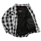 Hot Leathers JKM3005 Men's White/Black CE Armored Flannel Motorcycle Shirt Jacket - Aramid Fiber Reinforced