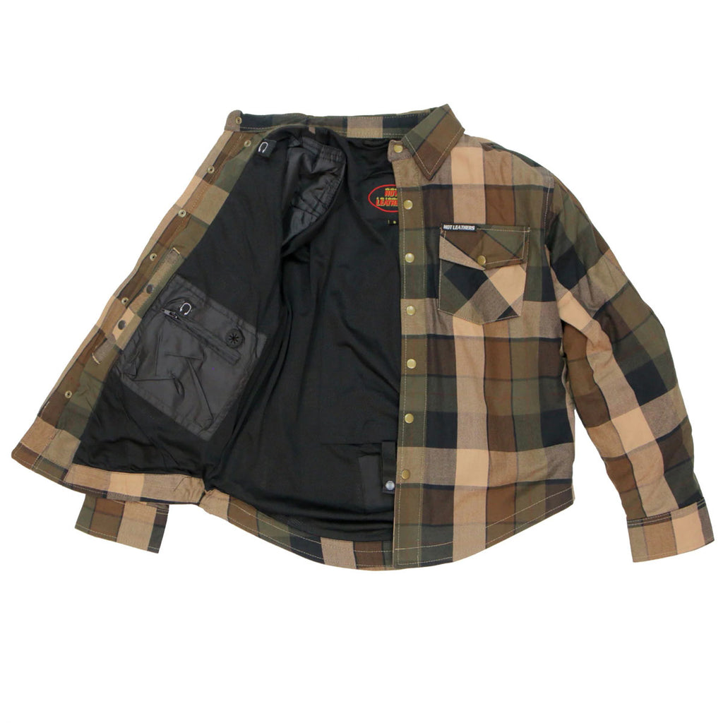 Hot Leathers JKM3007 Men's Black/Brown CE Armored Flannel Motorcycle Shirt Jacket - Aramid Fiber Reinforced