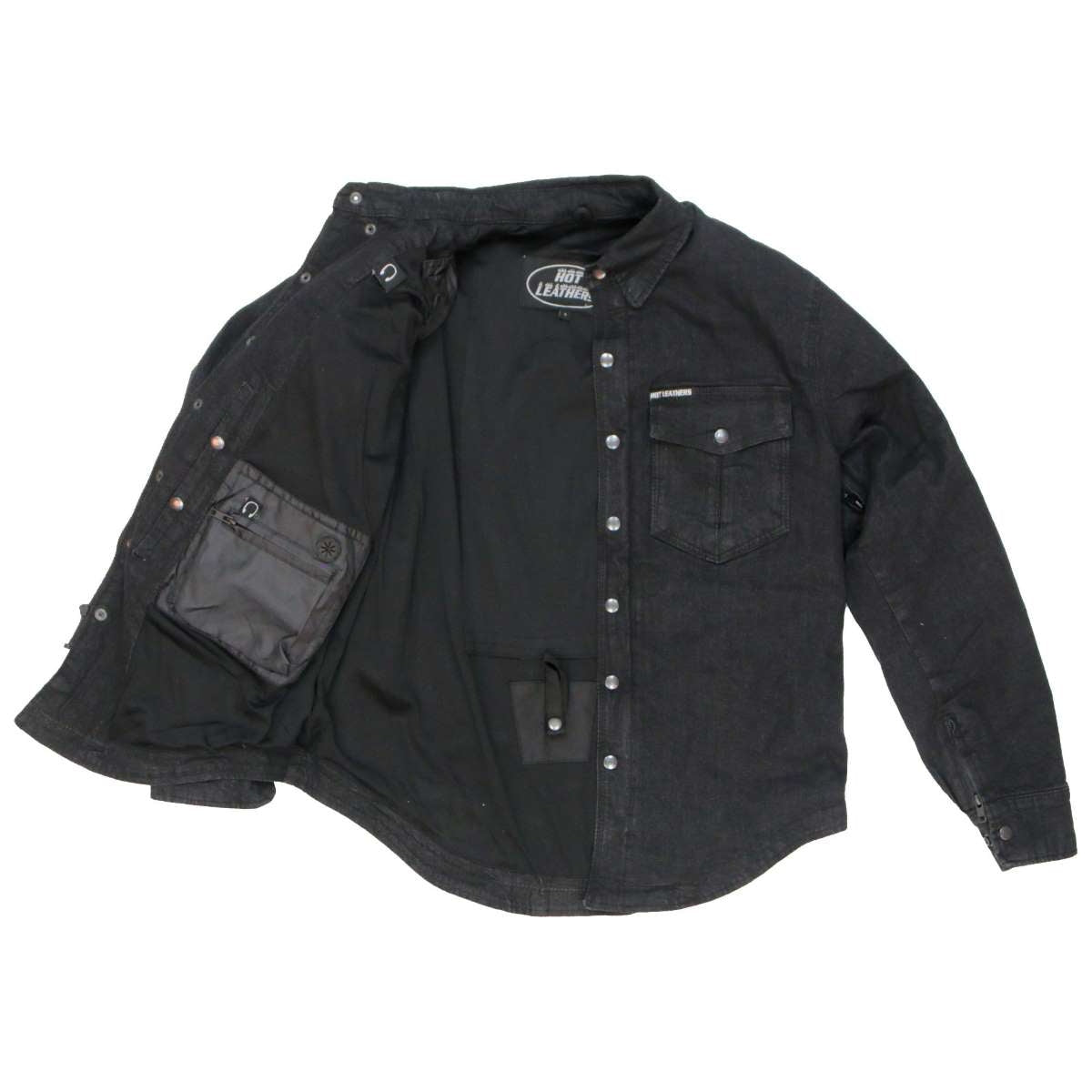 Hot Leathers JKM3009 Men's Black Denim CE Armored Flannel Motorcycle Shirt Jacket - Aramid Fiber Reinforced