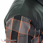 Hot Leathers JKM3202 Men’s CE Armored Flannel Motorcycle Shirt Jacket - Aramid Reinforced w/ Leather Shoulder Panels
