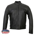 Hot Leathers JKM5001 Men's USA Made Black Premium Leather Racer Jacket