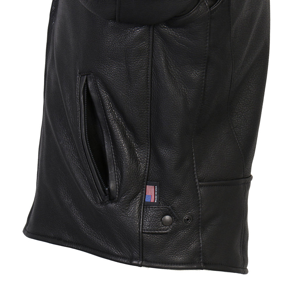 Hot Leathers JKM5001 Men's USA Made Black Premium Leather Racer Jacket