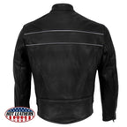 Hot Leathers JKM5003 USA Made Men's Premium Black Leather Motorcycle Jacket with Reflective Piping