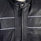 Hot Leathers JKM5003 USA Made Men's Premium Black Leather Motorcycle Jacket with Reflective Piping