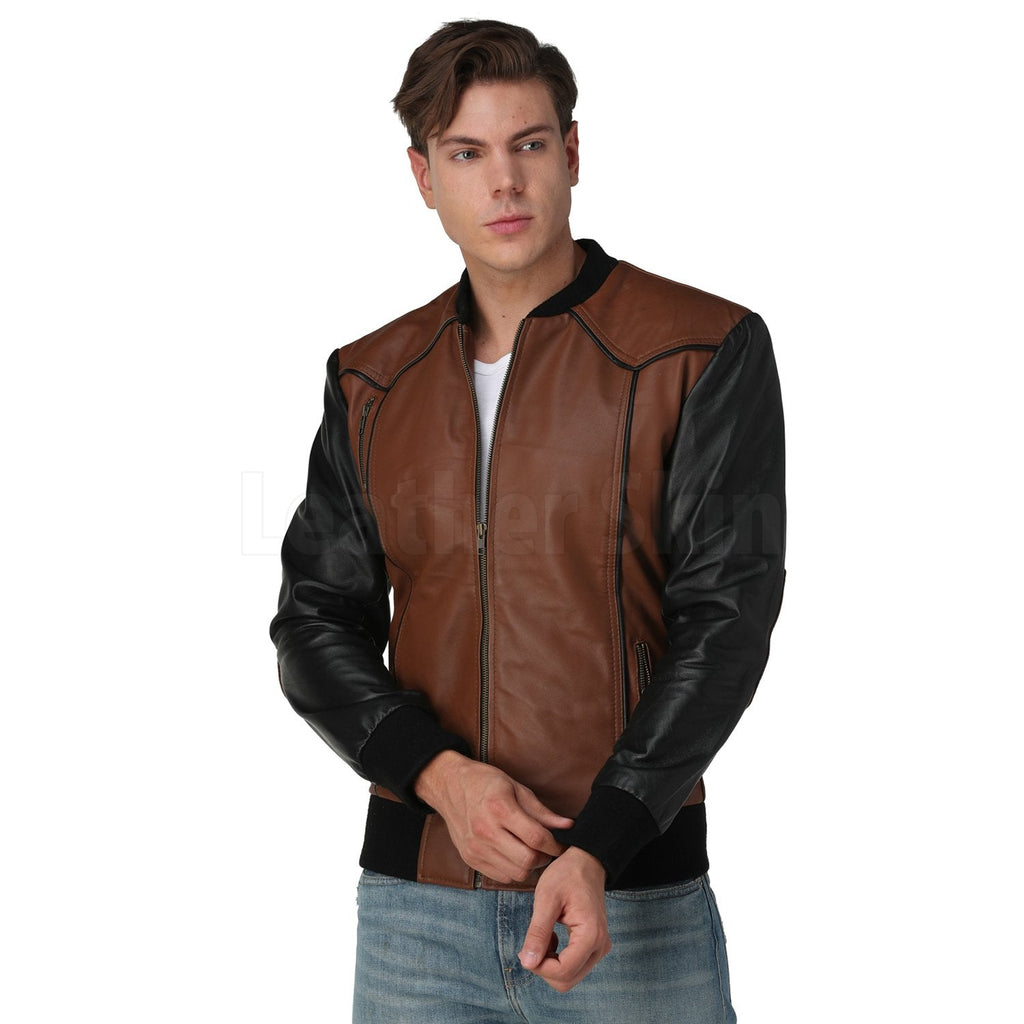 Justin Bomber Brown Leather Jacket