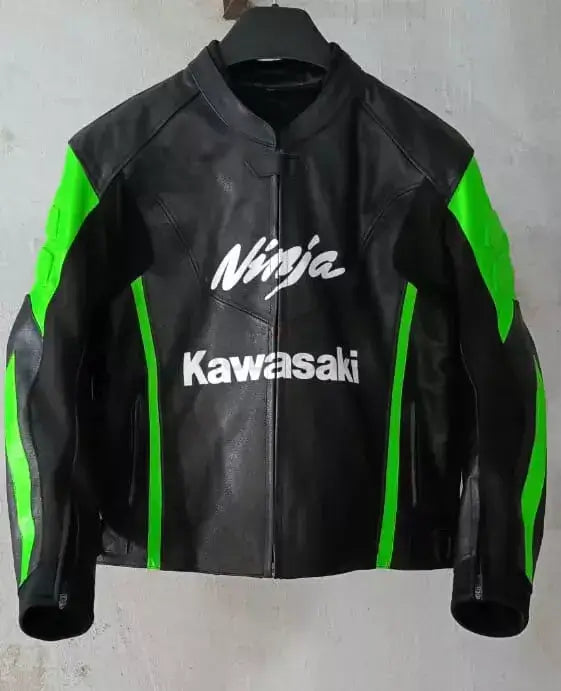 Kawasaki Ninja Racing Motorcycle Cowhide Leather Biker Jacket