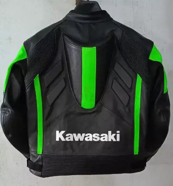 Kawasaki Ninja Racing Motorcycle Cowhide Leather Biker Jacket
