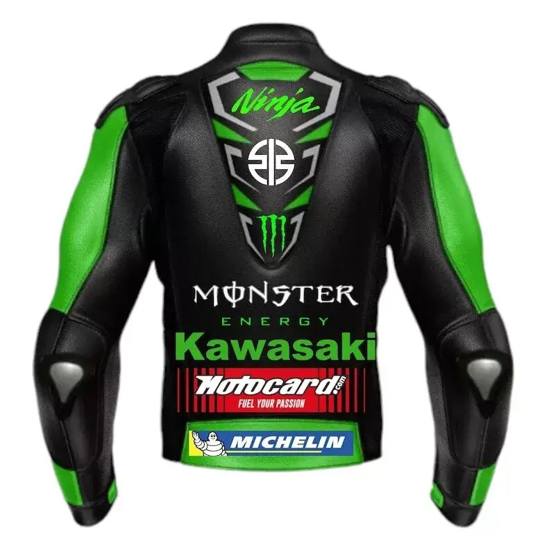 Kawasaki Ninja Monster Energy Motorcycle Genuine Cowhide Leather Jacket