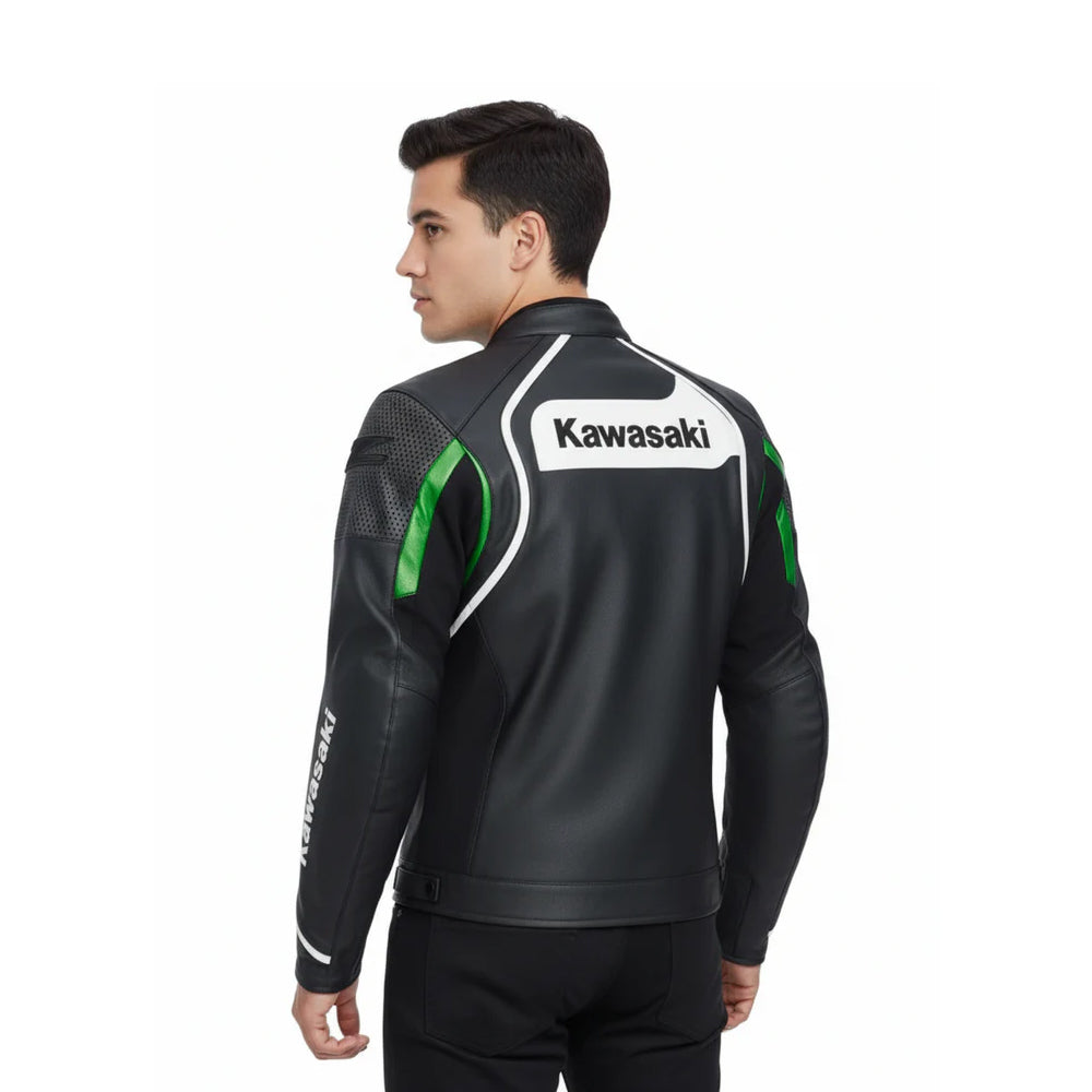 Kawasaki CE Armored Racing Jacket – Stealth Black & Lime Green Leather
