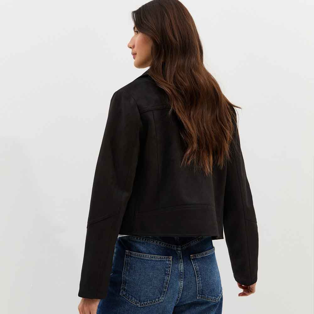 Ladies Black Suede Jacket in Biker Style