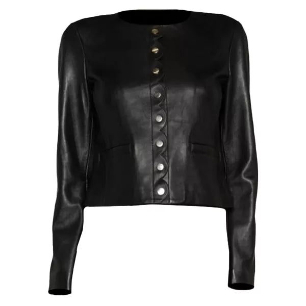 Womens Scallop Edge Leather Jacket