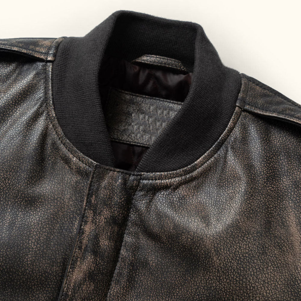 Men's Distressed Leather Bomber Jacket – Brown Aviator Style