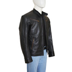 Mens Simple Black Leather Jacket