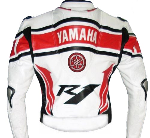 Yamaha R1 Red and White Motorcycle Leather Racing Jacket