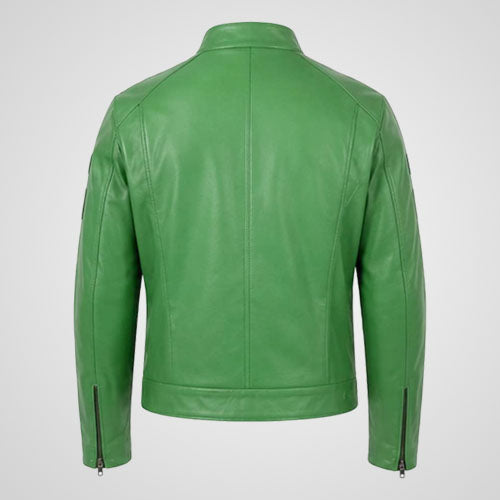 Green Leather Racing Motorcycle Jacket | Vintage Moto Biker Jacket with Racing Patches