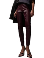 Burgundy Leather Skinny Pants