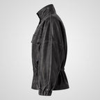 Leather Utility Field Jacket | Stand Collar Zip-Front Streetwear Jacket
